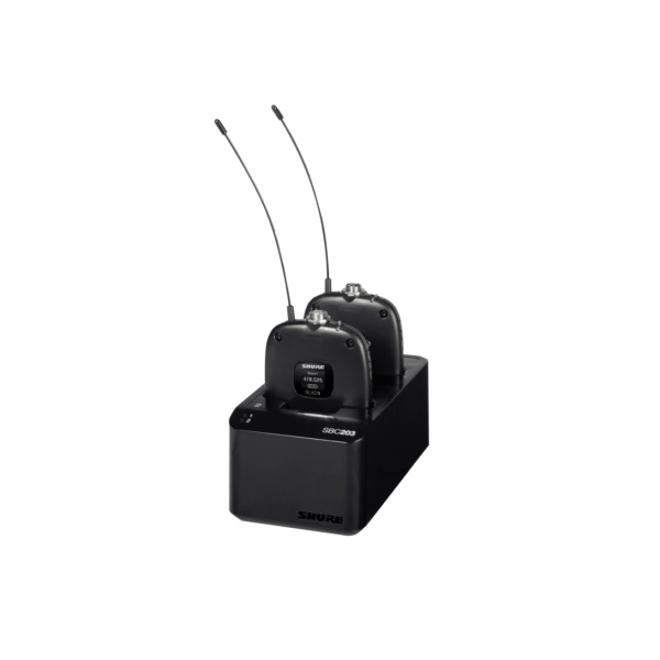 SHURE SLX-D Dubbele acculader, tafelmodel inc. Voeding