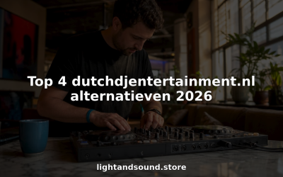 Een DJ loopt door een muziekwinkel en bekijkt aandachtig de nieuwste DJ-apparatuur.