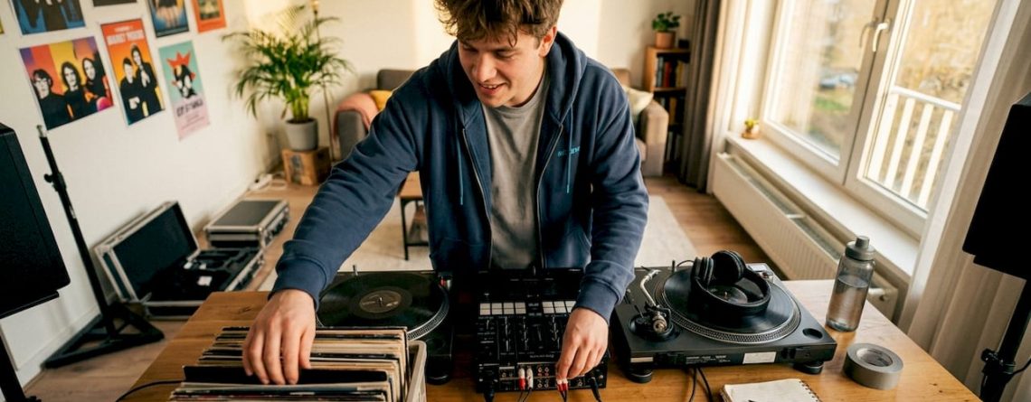 Een beginnende dj stelt zijn muziekcollectie samen