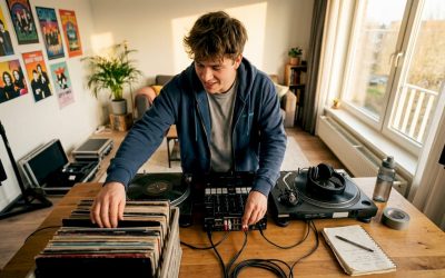 Een beginnende dj stelt zijn muziekcollectie samen