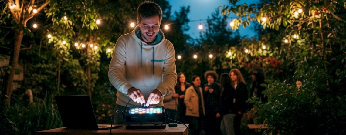 Een DJ die bezig is met het opstellen van betaalbare lichtapparatuur voor een gave lichtshow.