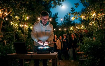 Een DJ die bezig is met het opstellen van betaalbare lichtapparatuur voor een gave lichtshow.