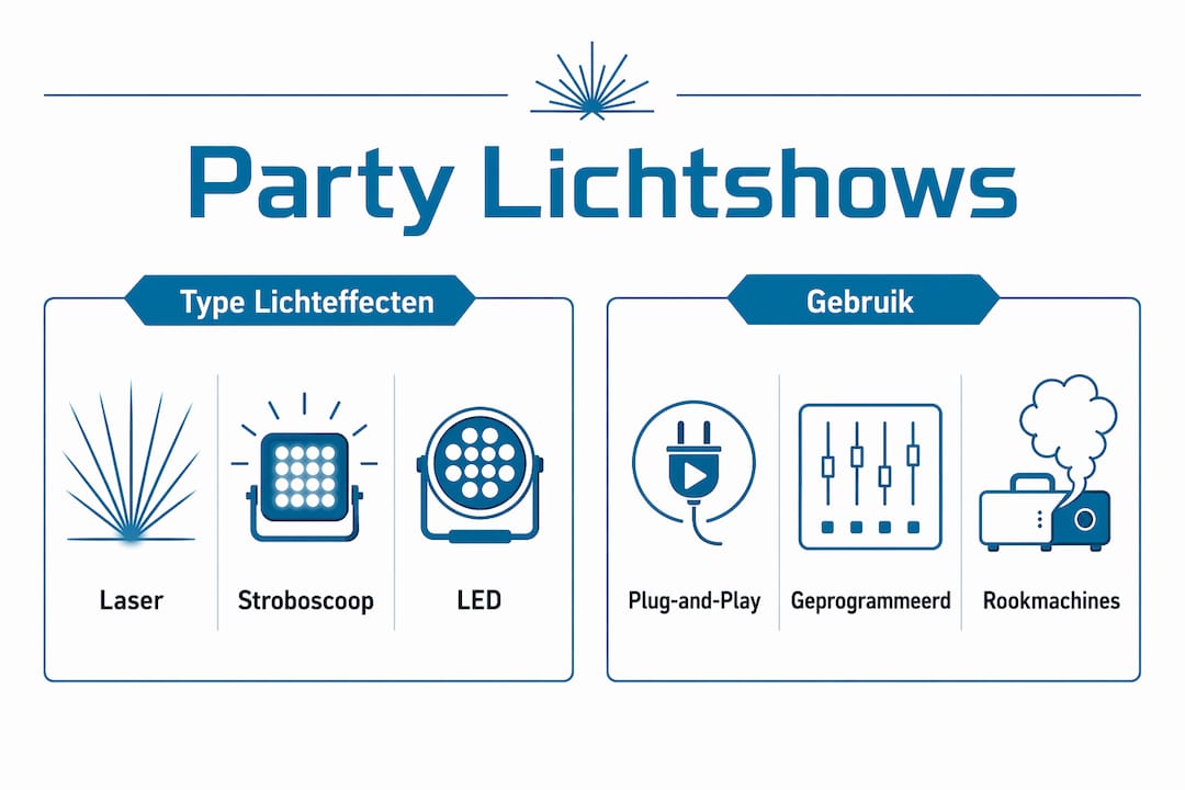 Infographic overzicht types en gebruik party lichtshows