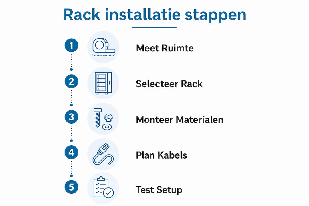 Overzichtelijke infographic met de stappen voor het plaatsen van een rack