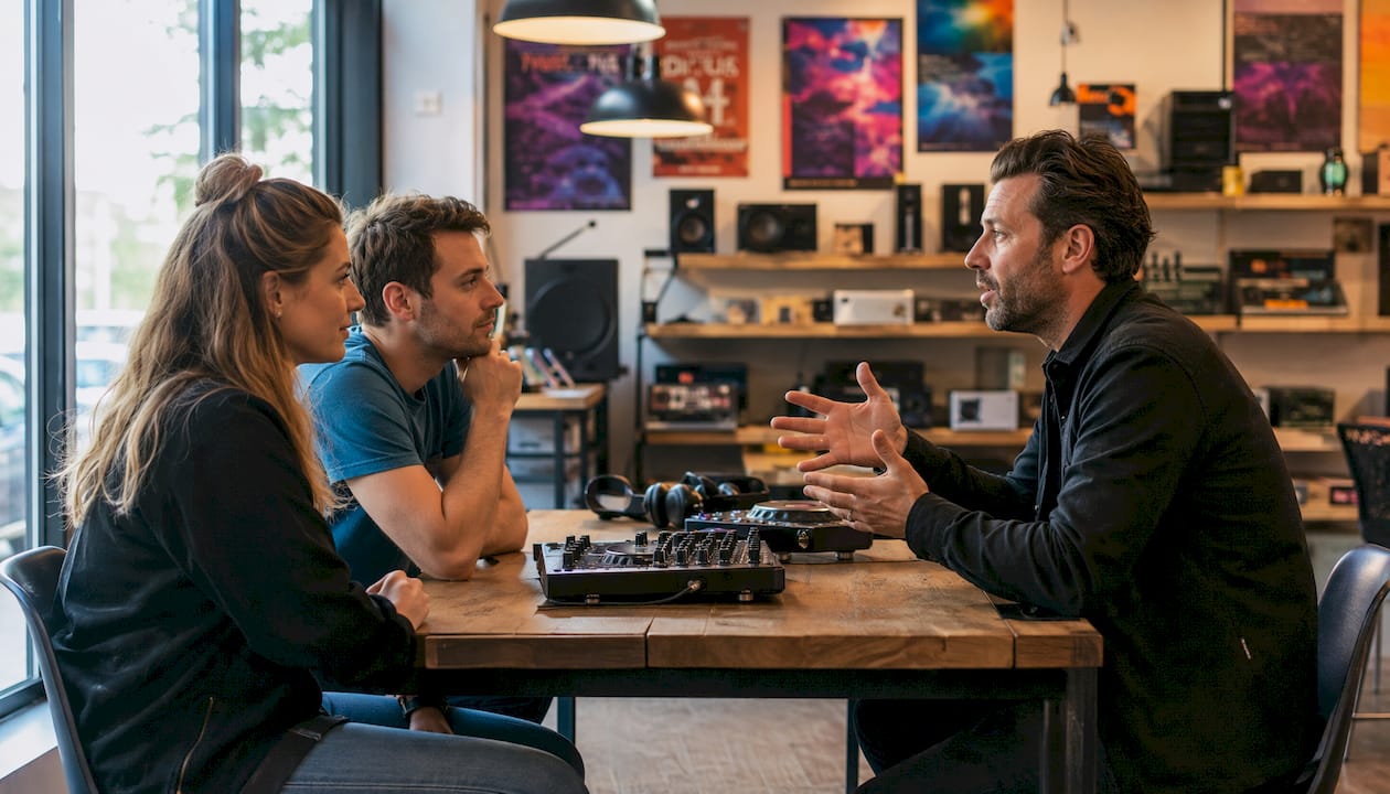 Klanten laten zich adviseren in de showroom van Lightandsound