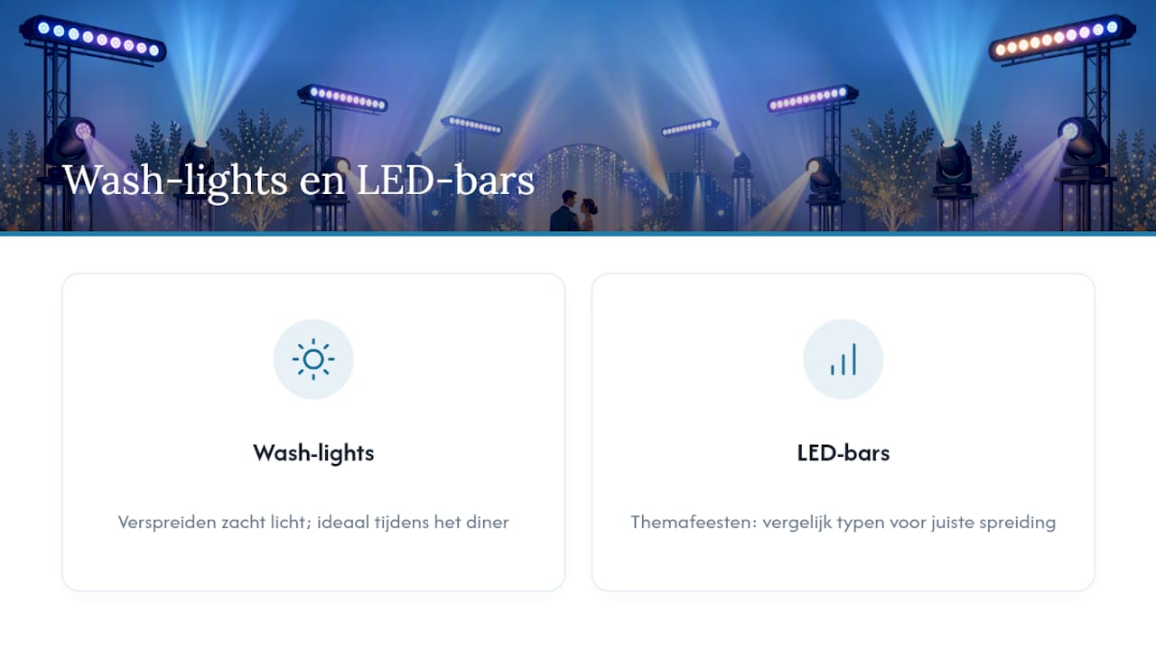 Overzicht van verschillende soorten wash-lampen en LED-bars