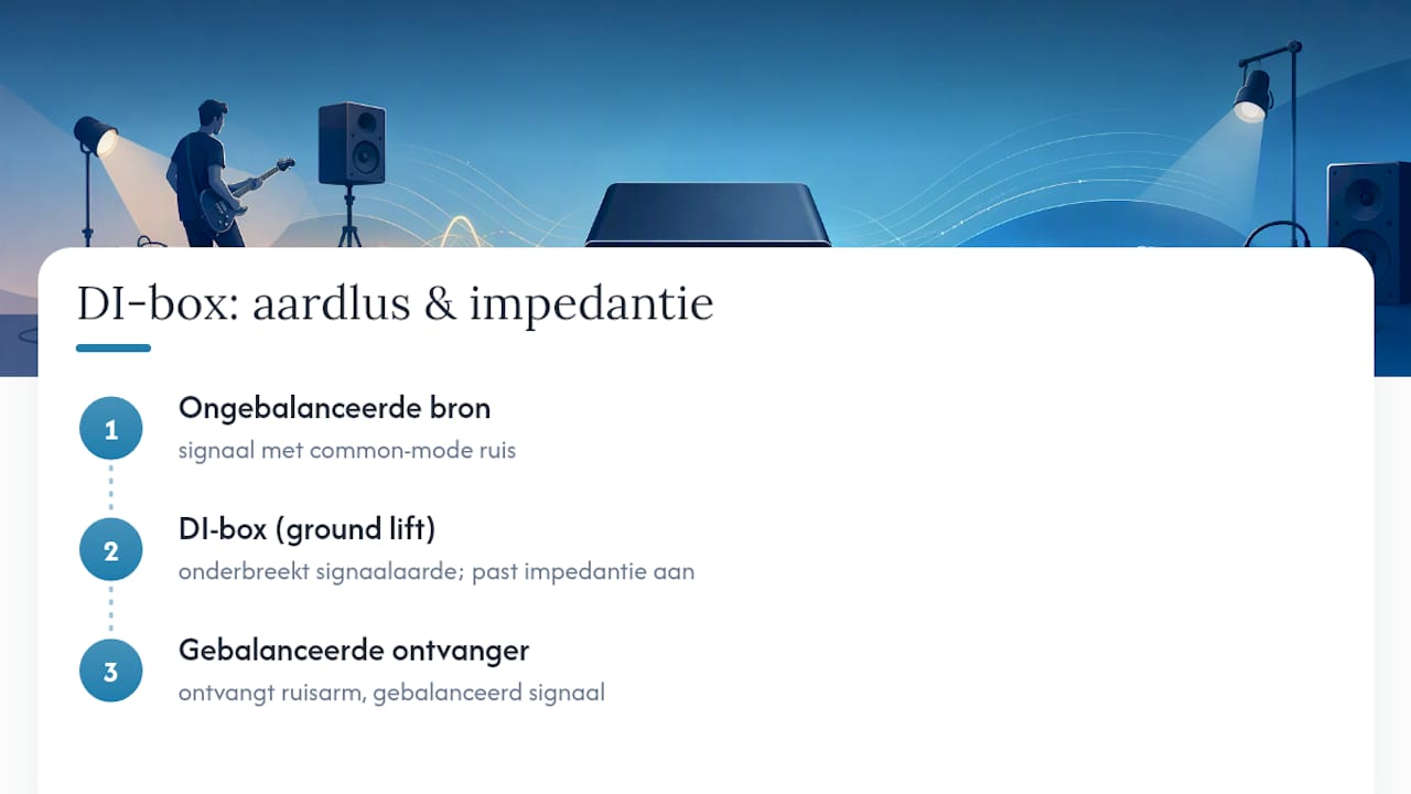Schema van een DI-box met ground lift die aardlussen onderbreekt