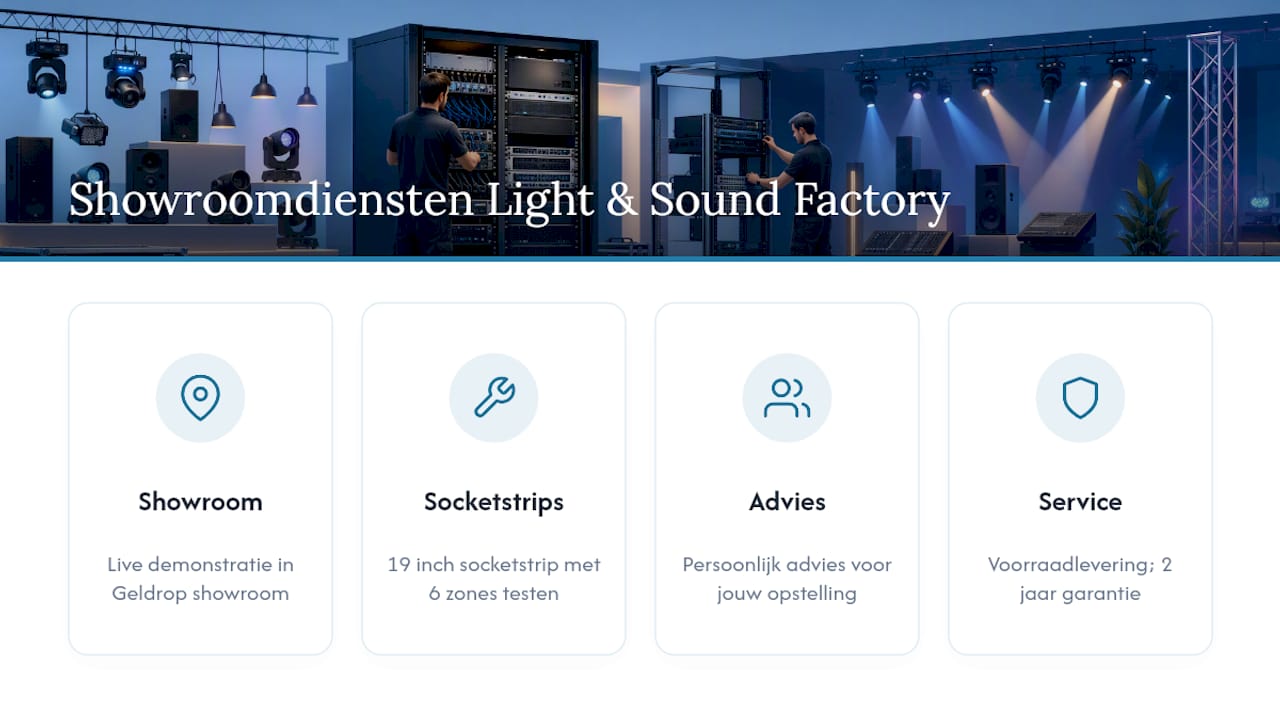 Praktijkervaring en winkeladvies van Light & Sound Factory — overview diagram