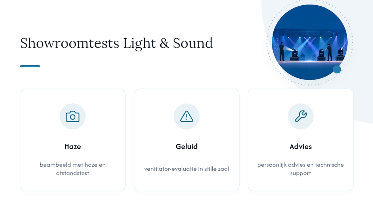 Test je keuze zelf in de showroom van Light & Sound Factory — overview diagram