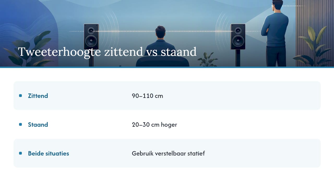 Vergelijking van tweeterhoogte in zittende en staande positie
