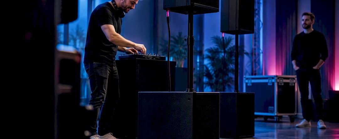 Dj test anonieme luidsprekers in showroom