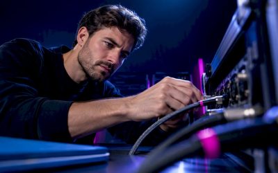 Technicus bekijkt de oorzaak van de brom in het audiosignaal