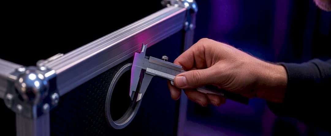 Close-up van kabeldoorvoeropening in flightcase