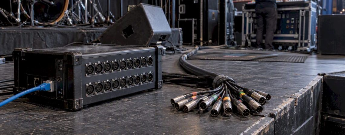 Analoge multicore naast digitale stagebox op het podium