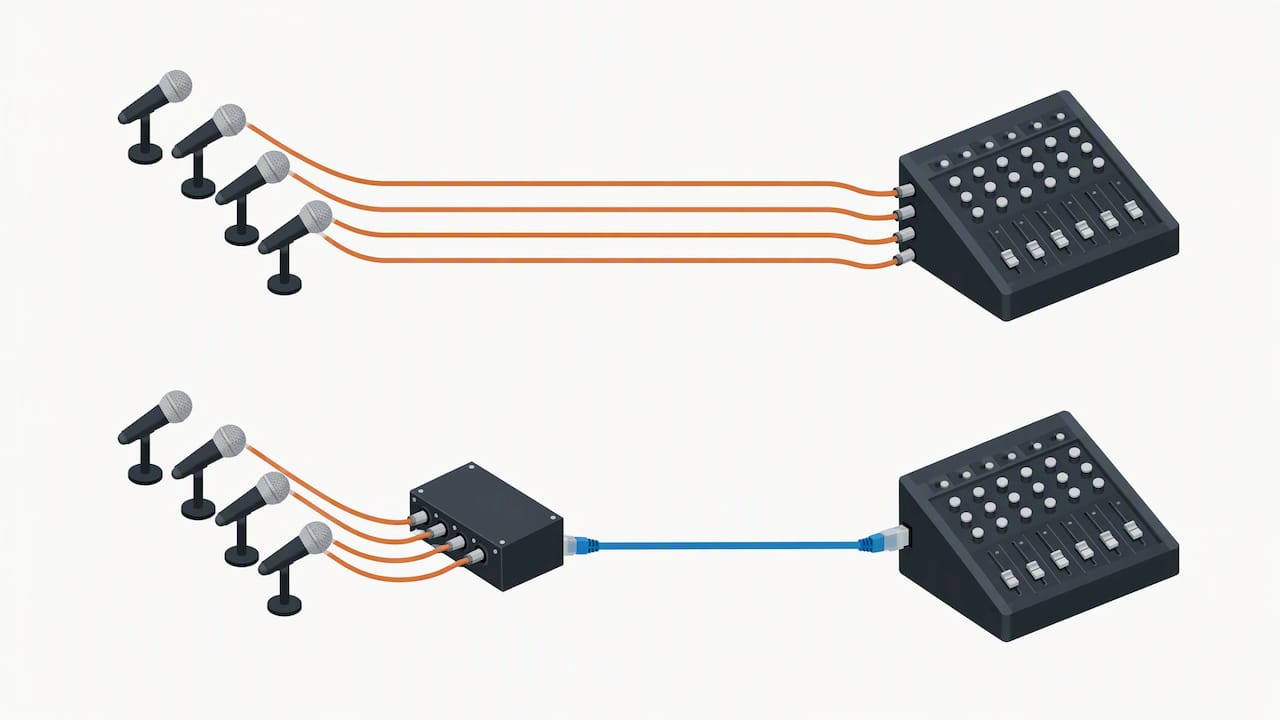 Gescheiden analoge paren naast een digitale kabel